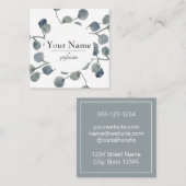 Eucalyptus Leaves Greenery Botanical Waterverf Vierkante Visitekaartje (Voorkant / Achterkant)