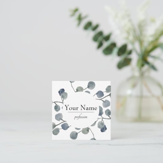 Eucalyptus Leaves Greenery Botanical Waterverf Vierkante Visitekaartje (Staand voorkant)