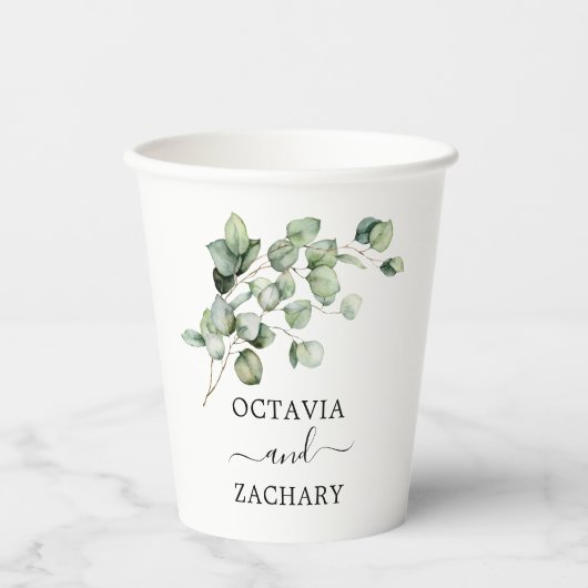 Eucalyptus Leaves Greenery Elegant Minimalist Papieren Bekers (Voorkant)