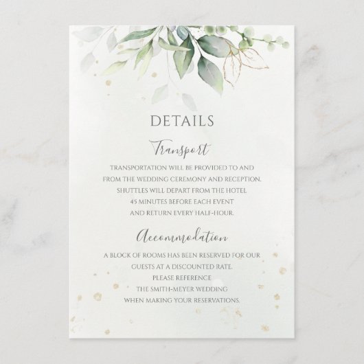 Eucalyptus Leaves Greenery Gold Elegant Wedding Informatiekaartje (Voorkant)