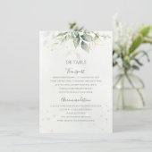 Eucalyptus Leaves Greenery Gold Elegant Wedding Informatiekaartje (Staand voorkant)