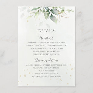 Eucalyptus Leaves Greenery Gold Elegant Wedding Informatiekaartje