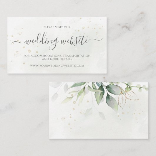 Eucalyptus Leaves Greenery Gold Wedding Website Informatiekaartje (Voorkant / Achterkant)