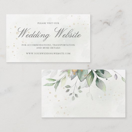 Eucalyptus Leaves Greenery Gold Wedding Website Informatiekaartje (Voorkant / Achterkant)