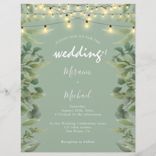 Eucalyptus Leaves Greenery & Lights String bruilof Flyer (Voorkant)