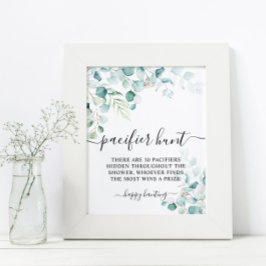 Eucalyptus Leaves Greenery Pacifier Hunt Game Sign Poster