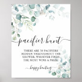 Eucalyptus Leaves Greenery Pacifier Hunt Game Sign Poster (Voorkant)