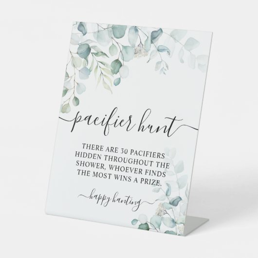 Eucalyptus Leaves Greenery Pacifier Hunt Game Sign Reclamebord Met Voetstuk (Voorkant)