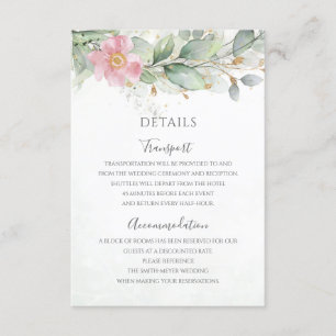 Eucalyptus Leaves Greenery Pink Floral Wedding Informatiekaartje