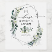 Eucalyptus Leaves Greenery Silver Baptisme Wijn Etiket (Enkel label)