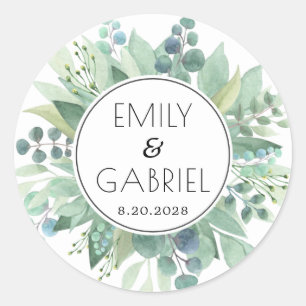 Eucalyptus Leaves Greenery Waterverf Wedding Ronde Sticker