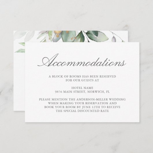 Eucalyptus Leaves Greenery Wedding Accommodatie Informatiekaartje (Voorkant / Achterkant)