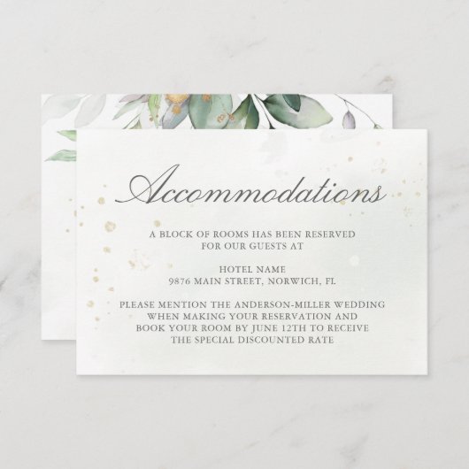 Eucalyptus Leaves Greenery Wedding Accommodatie Informatiekaartje (Voorkant / Achterkant)