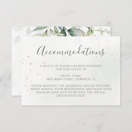 Eucalyptus Leaves Greenery Wedding Accommodations Informatiekaartje (Voorkant / Achterkant)