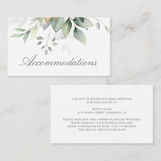 Eucalyptus Leaves Greenery Wedding Accommodations Informatiekaartje (Voorkant / Achterkant)