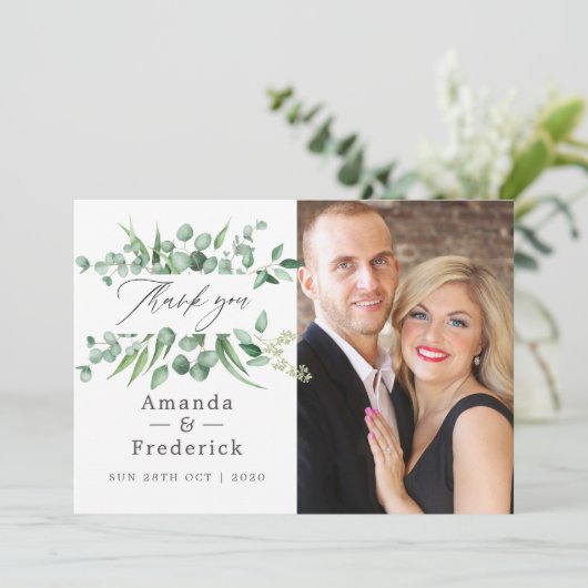 Eucalyptus Leaves Greenery Wedding Bedankkaart (Staand voorkant)