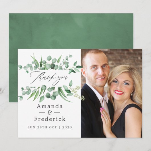 Eucalyptus Leaves Greenery Wedding Bedankkaart (Voorkant / Achterkant)