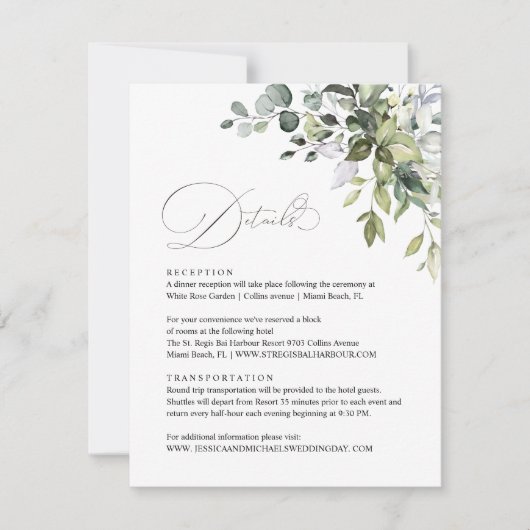 Eucalyptus Leaves Greenery Wedding Details Card Kaart (Voorkant)