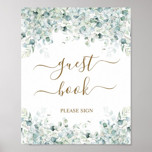 Eucalyptus Leaves Guest Book Shower Sing Poster (Voorkant)