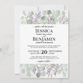 Eucalyptus Leaves Lavender Flowers Rustic Wedding Kaart (Voorkant)