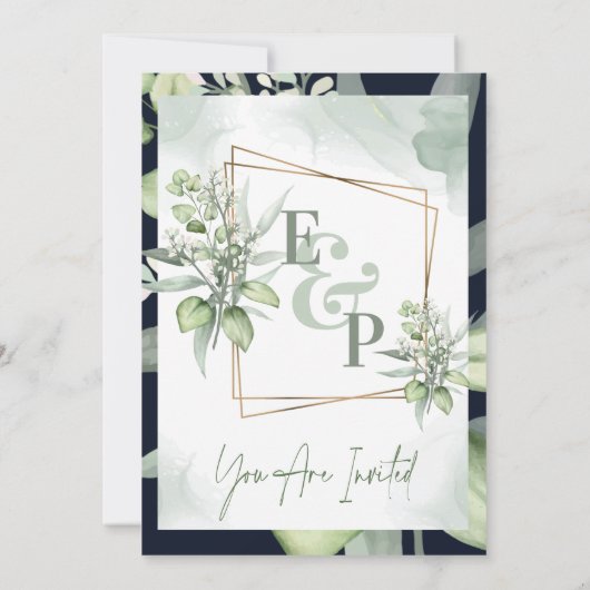  Eucalyptus Leaves Monogram Greenery Wedding (Achterkant)