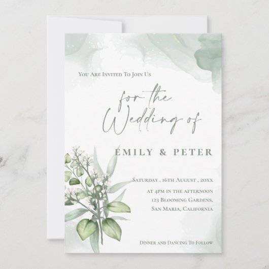  Eucalyptus Leaves Monogram Greenery Wedding Kaart (Voorkant)
