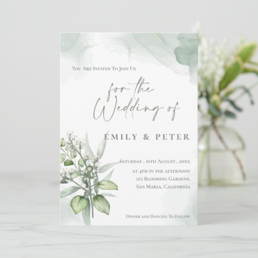  Eucalyptus Leaves Monogram Greenery Wedding Kaart (Staand voorkant)