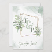  Eucalyptus Leaves Monogram Greenery Wedding Kaart (Achterkant)
