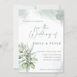  Eucalyptus Leaves Monogram Greenery Wedding Kaart