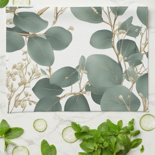 Eucalyptus Leaves Pattern Theedoek (Gevouwen)