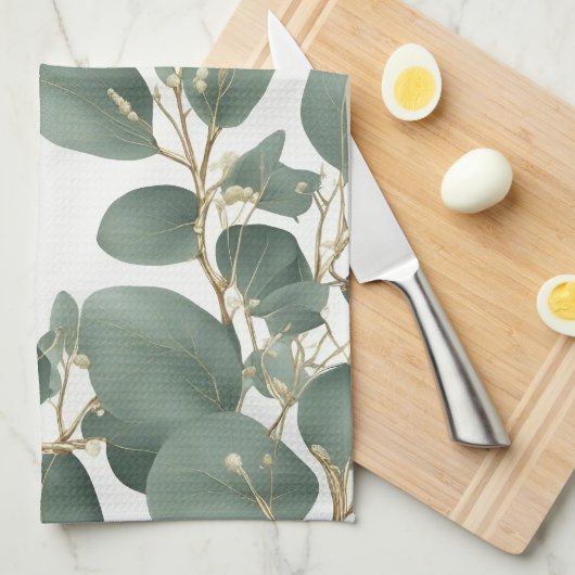 Eucalyptus Leaves Pattern Theedoek (Quarter Fold)