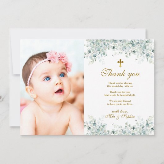 Eucalyptus Leaves & Photo Baptisme Hartelijk dank Kaart (Voorkant)