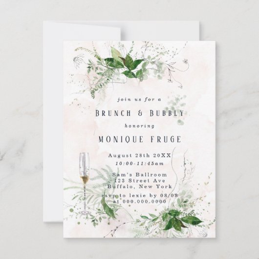 Eucalyptus Leaves Pink Brunch & Bubble Inviting Kaart (Voorkant)