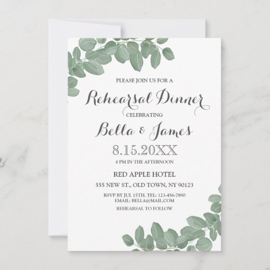 Eucalyptus Leaves Rehearsal Dinner Invitation Kaart (Voorkant)
