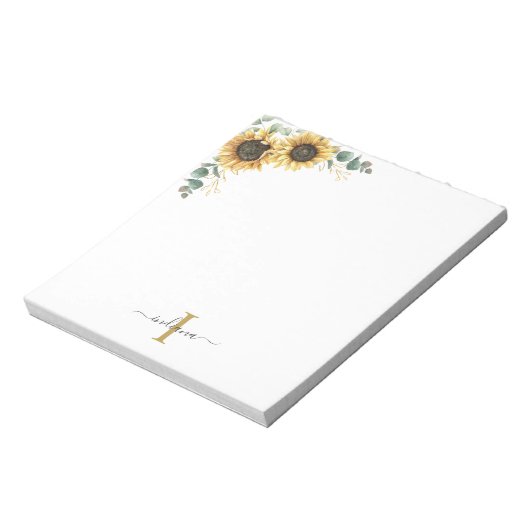 Eucalyptus Leaves Sunflower Monogram Script Name Notitieblok (Linkerzijde)