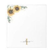 Eucalyptus Leaves Sunflower Monogram Script Name Notitieblok (Voorkant)