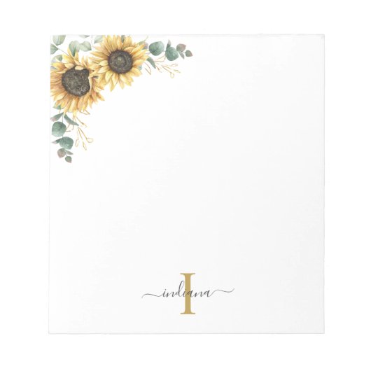 Eucalyptus Leaves Sunflower Monogram Script Name Notitieblok (Voorkant)