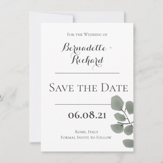 Eucalyptus Leaves Thema Save The Date (Voorkant)