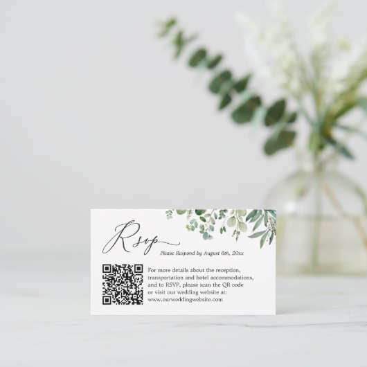 Eucalyptus Leaves Weddenschap RSVP Website QR Code Informatiekaartje (Staand voorkant)