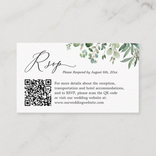 Eucalyptus Leaves Weddenschap RSVP Website QR Code Informatiekaartje (Voorkant)