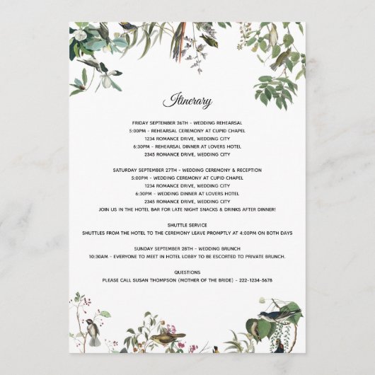 Eucalyptus Leaves Weddenschap Welkomstreisroute Programmakaart (Achterkant)