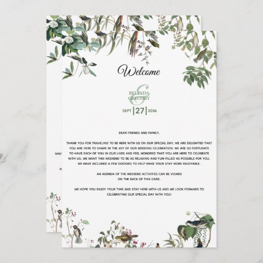 Eucalyptus Leaves Weddenschap Welkomstreisroute Programmakaart (Voorkant / Achterkant)