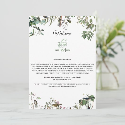 Eucalyptus Leaves Weddenschap Welkomstreisroute Programmakaart (Staand voorkant)