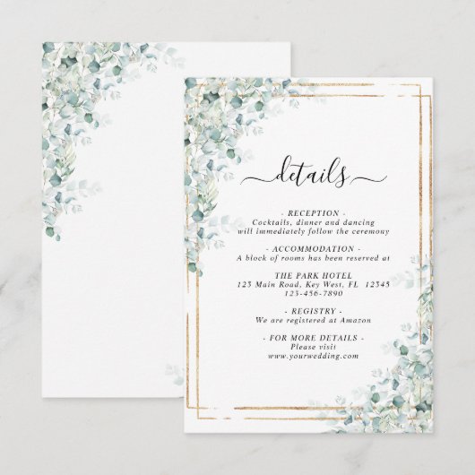 Eucalyptus Leaves Wedding Details Kaart (Voorkant / Achterkant)