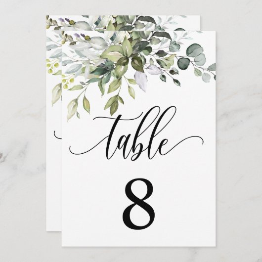 Eucalyptus Leaves Wedding Event Seating Table Kaar Kaart (Voorkant / Achterkant)