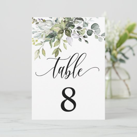 Eucalyptus Leaves Wedding Event Seating Table Kaar Kaart (Staand voorkant)
