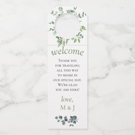 Eucalyptus Leaves Wedding Flessenhanger (Voorkant)