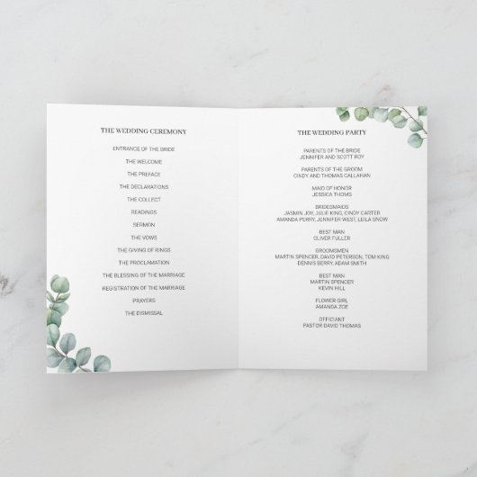 Eucalyptus Leaves Wedding Folded Program Programma (Binnen)