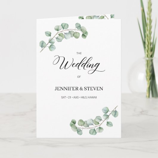 Eucalyptus Leaves Wedding Folded Program Programma (Voorkant)