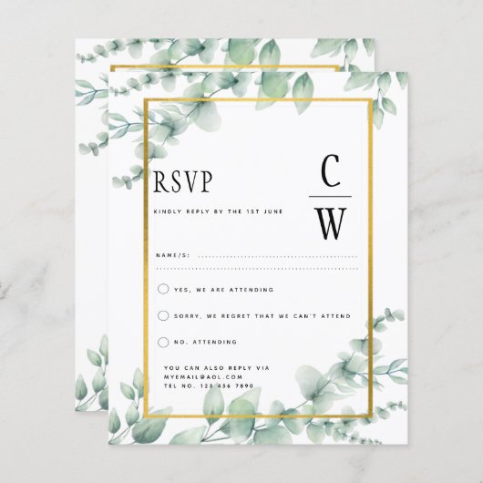 Eucalyptus Leaves WEDDING Greenery GOLD QR CODE (Voorkant / Achterkant)